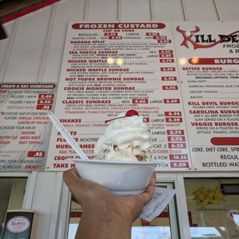 Kill Devil's Frozen Custard & Beach Fries - Menu and my Hot Fudge Brownie Sunday - Ice Cream & Frozen Yogurt Near Me - Kill Devil Hills, North Carolina Kill Devil's Frozen Custard & Beach Fries - Menu and my Hot Fudge Brownie Sunday - Ice Cream & Frozen Yogurt Near Me - Kill Devil Hills, North Carolina