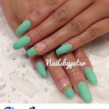 Bombshell Nail & Spa - Nails by Peter! Matte finish with gloss tip. Gel French tip with chain art. - Nail Salons Near Me - Las Vegas, Nevada