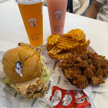 Chictea - passionfruit green tea, strawberry yakult, crispy chicken sandwich, waffle fries, popcorn chicken - Burgers Near Me - Brooklyn, New York