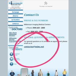 Millennium Imaging Medical Center - Employee says they don't have an email account. This is on their website.