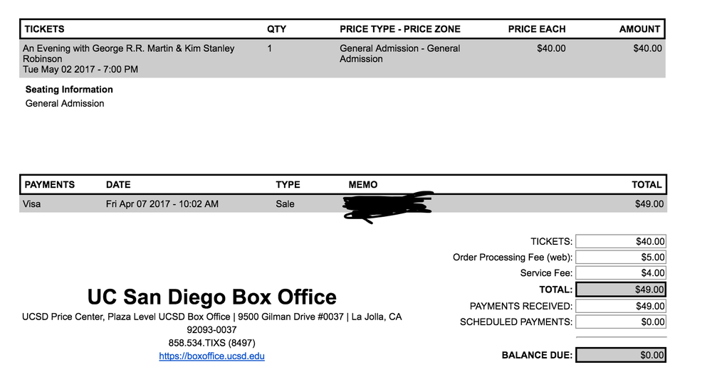 UCSD BOX OFFICE 9500 Gilman Dr, La Jolla, California Cinema Phone