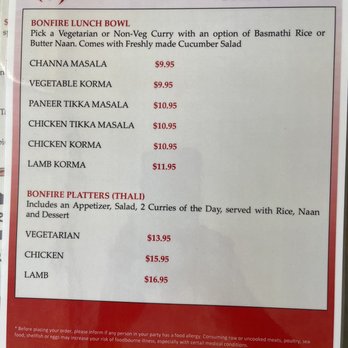 Bonfire Indian Grill - Lunch menu - Indian Near Me - Waltham, Massachusetts