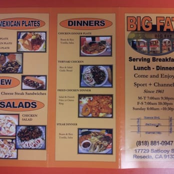 Big Fat - Menu front and back - Burgers Near Me - Reseda, California