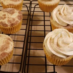 100 Proof Cupcakes - Snickerdoodle cupcakes, mid and post creation.