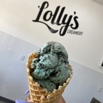 Lolly's Creamery - Cookie Monster in a waffle cone - Desserts Near Me - Virginia Beach, Virginia
