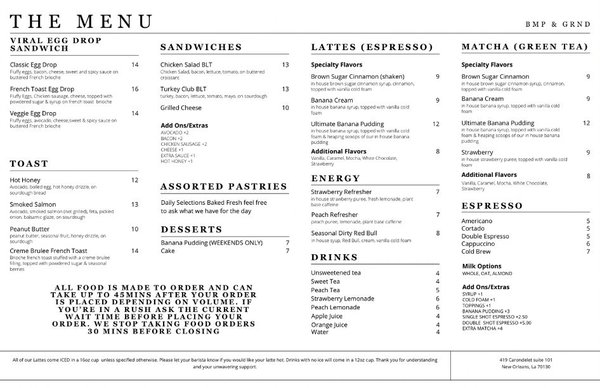 Menu photo 1 Bmp & Grnd New Orleans, LA Menu photo 1 Bmp & Grnd New Orleans, LA