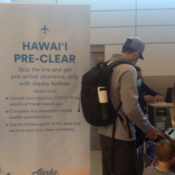 Alaska Airlines - Hawaii Pre clear line where you show your QR code of Hawaiii Safe Travels negative covid test result within 72 hours of departure - Airlines Near Me - Honolulu, Hawaii Alaska Airlines - Hawaii Pre clear line where you show your QR code of Hawaiii Safe Travels negative covid test result within 72 hours of departure - Airlines Near Me - Honolulu, Hawaii