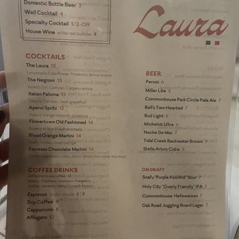 Laura - Drink menu - Italian Near Me - Summerville, South Carolina