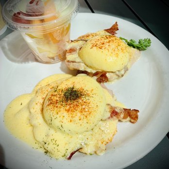 Stacks Pancake House - Clubhouse Benedict with a side of Seasonal Fresh Fruit Cup - Breakfast & Brunch Near Me - Irvine, California