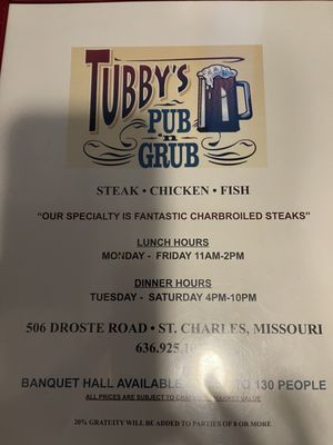 Menu photo 2 Tubby's Pub & Grub Saint Charles, MO Menu photo 2 Tubby's Pub & Grub Saint Charles, MO