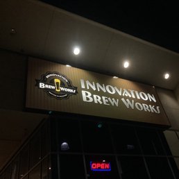 Exterior outside entrance of Innovation Brew Works - Outside Sign at Night - Pomona, California Exterior outside entrance of Innovation Brew Works - Outside Sign at Night - Pomona, California