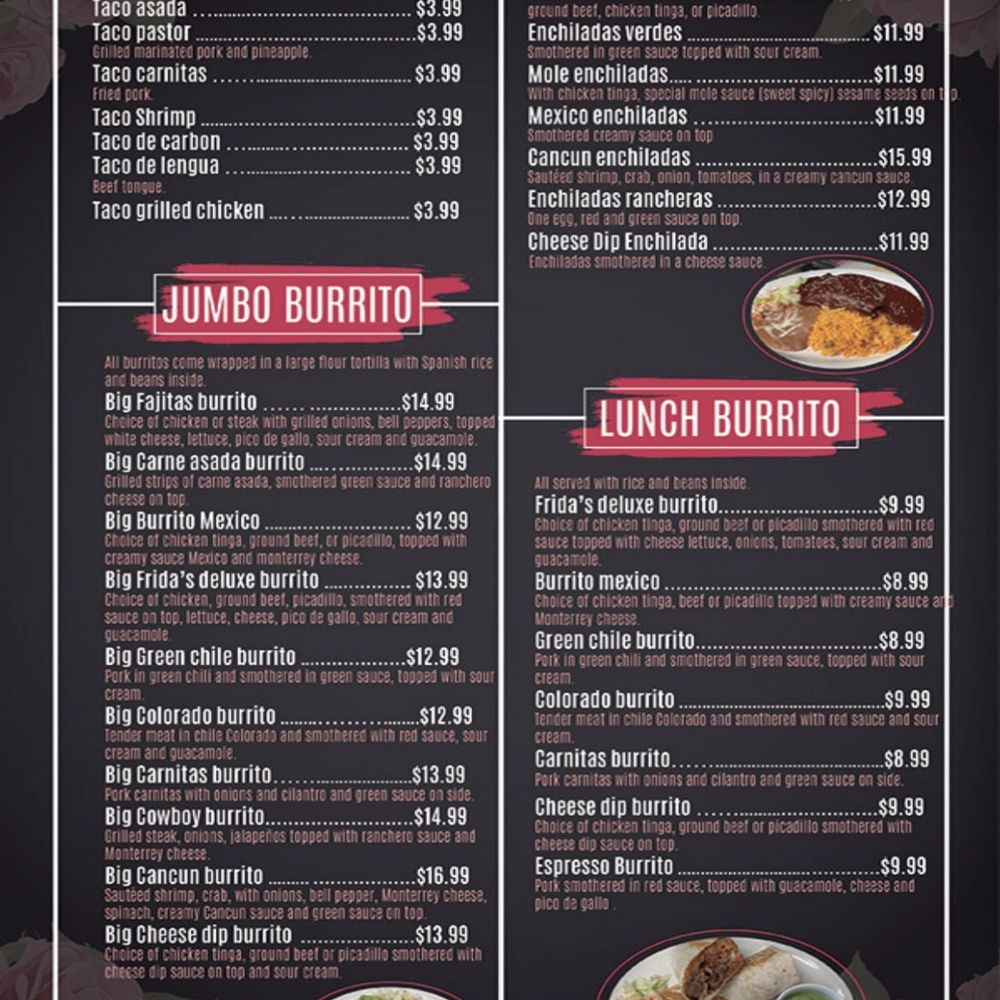 Fridas House Mexican Restaurant - Menu page 3. - Mexican Near Me - Casper, Wyoming Fridas House Mexican Restaurant - Menu page 3. - Mexican Near Me - Casper, Wyoming