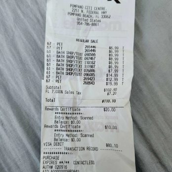 TJ Maxx - Receipt - Department Stores Near Me - Pompano Beach, Florida