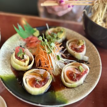Teri Cafe - Kauai rolls. Refreshing cucumber wrapped rolls! A bit pricey at $14 for five rolls, but very delicious! - Sushi Bars Near Me - Oceanside, California Teri Cafe - Kauai rolls. Refreshing cucumber wrapped rolls! A bit pricey at $14 for five rolls, but very delicious! - Sushi Bars Near Me - Oceanside, California