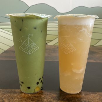 The Tea - Fresh Mango Matcha (L) + Lychee Aiyu (R) - Bubble Tea Near Me - Falls Church, Virginia