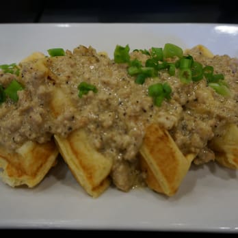 Waffles Incaffeinated - South Side - Double-size sausage gravy waffles! Delicious and fit Asian's taste. - Breakfast & Brunch Near Me - Pittsburgh, Pennsylvania