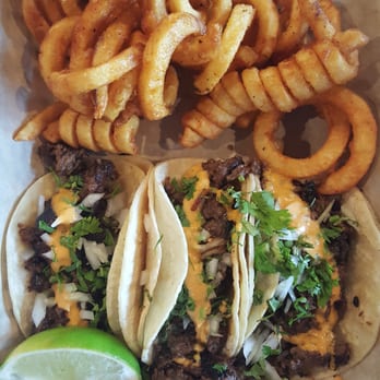 LA Burger - Close up of curly fries and bulgolgi tacos - Burgers Near Me - Richardson, Texas