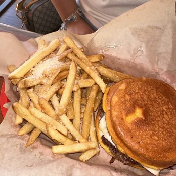 Jax Burgers - Mushroom Swiss burger with Parmesan fries - Burgers Near Me - San Marcos, Texas
