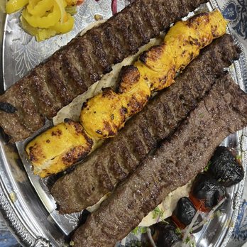Rose Mediterranean Cuisine - Chelokabab Soltani and Combo Single Grill Plate - served family style - Mediterranean Near Me - Plano, Texas Rose Mediterranean Cuisine - Chelokabab Soltani and Combo Single Grill Plate - served family style - Mediterranean Near Me - Plano, Texas