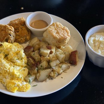 Plated Lounge - Salmon Croquettes with eggs, home fries, grits, and a biscuit - Caterers Near Me - East Point, Georgia