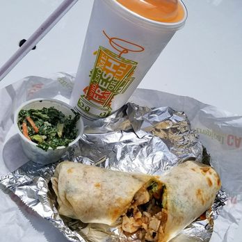 Tropical Smoothie Cafe - Caribbean Jerk Chicken Wrap with a Kale & Apple side salad with a Sunrise Sunset Smoothie - Juice Bars & Smoothies Near Me - Wilmington, North Carolina Tropical Smoothie Cafe - Caribbean Jerk Chicken Wrap with a Kale & Apple side salad with a Sunrise Sunset Smoothie - Juice Bars & Smoothies Near Me - Wilmington, North Carolina