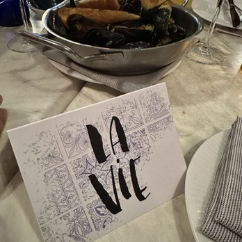 La Vie - Birthday card, mussels in the background - Cocktail Bars Near Me - Washington, DC, District of Columbia