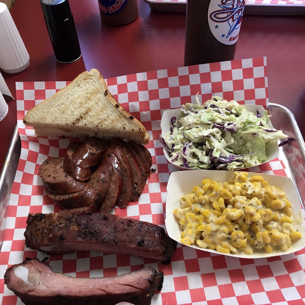 Tyler's Barbeque - Pepper sausage and ribs with coleslaw and street corn - Barbeque Near Me - Amarillo, Texas Tyler's Barbeque - Pepper sausage and ribs with coleslaw and street corn - Barbeque Near Me - Amarillo, Texas