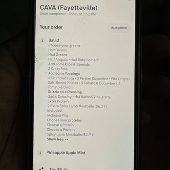 CAVA - Receipt - Mediterranean Near Me - Fayetteville, North Carolina CAVA - Receipt - Mediterranean Near Me - Fayetteville, North Carolina