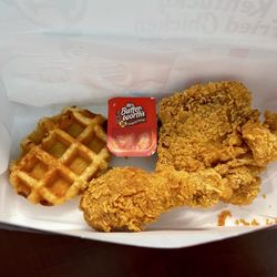 New Chicken & Waffles menu item - choose 2 bone-in pieces or 3 tenders - waffle size is sooo small but oh well, can't expect much more lol