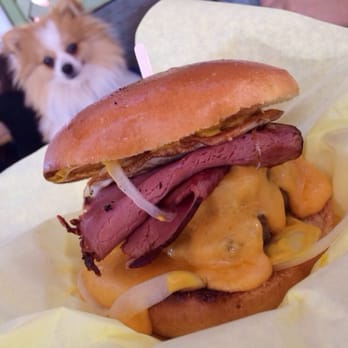 The Steamin' Burger - Double Play w/ fried egg: Jalapeño stuffed steamed beef patty, cheddar, pastrami, onions, brioche bun | $11 - Food Trucks Near Me The Steamin' Burger - Double Play w/ fried egg: Jalapeño stuffed steamed beef patty, cheddar, pastrami, onions, brioche bun | $11 - Food Trucks Near Me