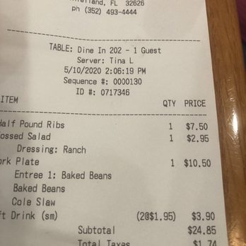 Bar-B-Q Bill's - The bill. - Barbeque Near Me - Chiefland, Florida Bar-B-Q Bill's - The bill. - Barbeque Near Me - Chiefland, Florida