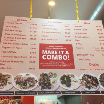 Adams Kabob - Nice selection on the menu options - Mediterranean Near Me - Glenview, Illinois