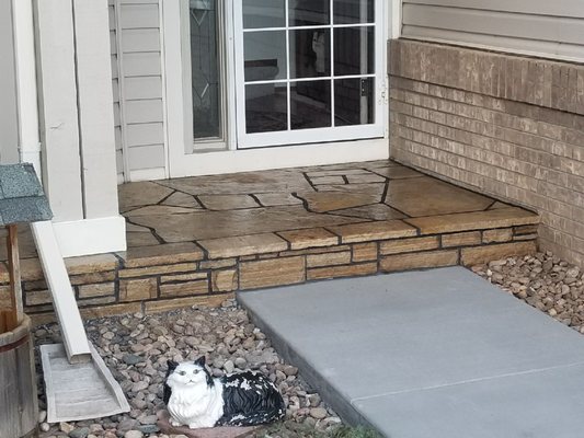 Refacing Concrete - the existing concrete was cracked and rough .we refaced with flagstone and save the customer cash and it looks great Refacing Concrete - the existing concrete was cracked and rough .we refaced with flagstone and save the customer cash and it looks great