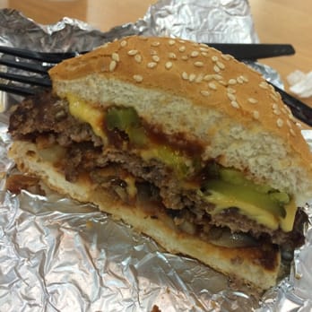 Five Guys - Bacon cheeseburger with mushroom onions pickles and ketchup - Fast Food Near Me - Medford, Massachusetts Five Guys - Bacon cheeseburger with mushroom onions pickles and ketchup - Fast Food Near Me - Medford, Massachusetts