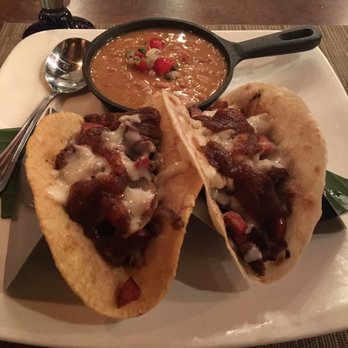 Gabbi's Mexican Kitchen - Puebla Tacos (one with a corn tortilla the other with flour), with Borracha Beans.  Soooo delicious!!! - Mexican Near Me - Orange, California
