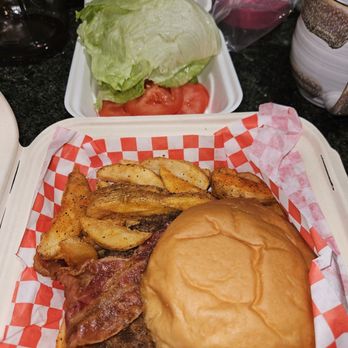 Fuddruckers - Half-pound bacon burger with fries. - Burgers Near Me - Concord, California