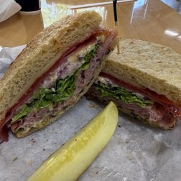 The his was the muffuletta on homemade jalapeño cheddar bread. The his was the muffuletta on homemade jalapeño cheddar bread.