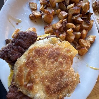 24th Street Cafe - English Muffin Sandwich with Homemade Sausage Patty - Diners Near Me - Bakersfield, California 24th Street Cafe - English Muffin Sandwich with Homemade Sausage Patty - Diners Near Me - Bakersfield, California