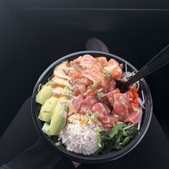 Handroll and Poke By Gohan - 2 Scoops Poke with tuna and salmon, with cilantro sauce and spicy mayo as well as less rice and more salad. - Japanese Near Me - Glendale, Arizona