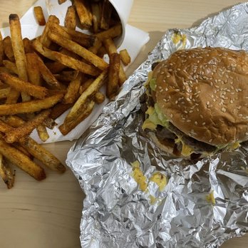 Five Guys - Bacon cheese burger with Cajun style regular fries. Best fast food I have had in a while! - Burgers Near Me - Las Vegas, Nevada