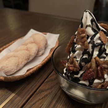 Yeobo Darling - Milk soft cream, black sesame caramel, nut brittle with donut - Taiwanese Near Me - Menlo Park, California Yeobo Darling - Milk soft cream, black sesame caramel, nut brittle with donut - Taiwanese Near Me - Menlo Park, California