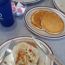 Country fried stake hash browns eggs and pan cakes. 7.99.
