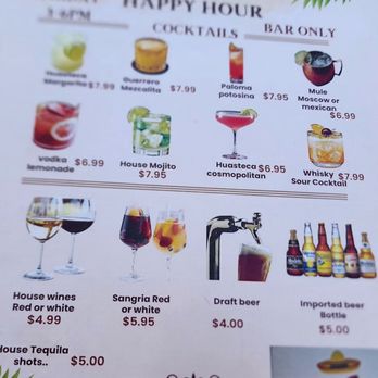 Huasteca Mexican Restaurant - Happy Hour drinks menu - Mexican Near Me - Windsor, Connecticut