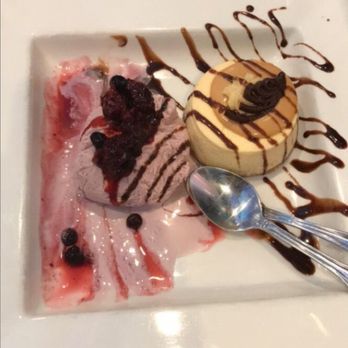 Condesa - Smithfield - Salted caramel cheesecake with (slightly melted by the time I took the photo) black raspberry ice cream - Vegetarian Near Me - Smithfield, Rhode Island Condesa - Smithfield - Salted caramel cheesecake with (slightly melted by the time I took the photo) black raspberry ice cream - Vegetarian Near Me - Smithfield, Rhode Island