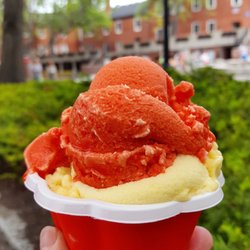Passion fruit sorbetto with a scoop of blood orange sorbetto YUM
