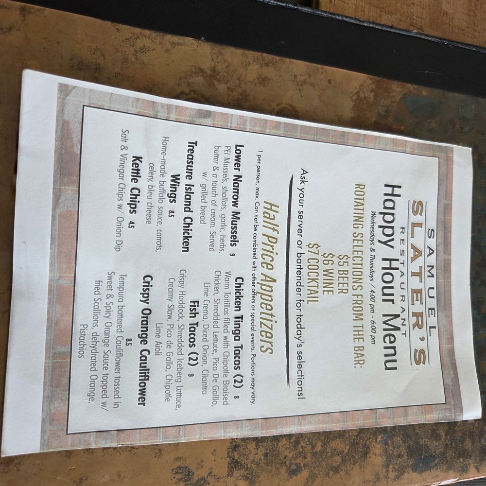 Samuel Slater's Restaurant - Happy Hour Menu - New American Near Me - Webster, Massachusetts Samuel Slater's Restaurant - Happy Hour Menu - New American Near Me - Webster, Massachusetts