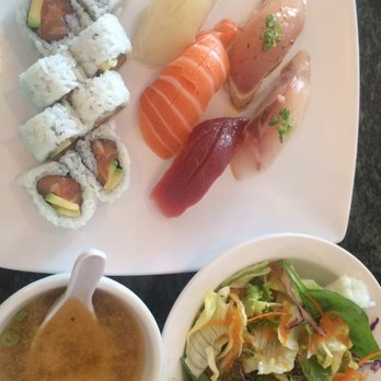 Sushi Kara - Lunch special: 5 piece nigiri sushi with salmon roll. Comes with miso soup and salad. - Asian Fusion Near Me - Long Beach, California Sushi Kara - Lunch special: 5 piece nigiri sushi with salmon roll. Comes with miso soup and salad. - Asian Fusion Near Me - Long Beach, California