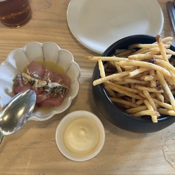 Sắp Sửa - albacore tuna crudo, pineapple, aji amarillo, ginger, herbs, pickled shallots & "khoai chiên" french fries, beef fat, kewpie mayonnaise - Vietnamese Near Me - Denver, Colorado Sắp Sửa - albacore tuna crudo, pineapple, aji amarillo, ginger, herbs, pickled shallots & "khoai chiên" french fries, beef fat, kewpie mayonnaise - Vietnamese Near Me - Denver, Colorado