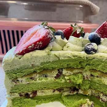 Bakery 101 - Red bean frosting inside matcha fluffy cake - Bakeries Near Me - Santa Ana, California