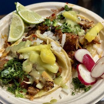 Antojitos Charly - Two al pastor tacos for $6 - Food Trucks Near Me - Queens, New York